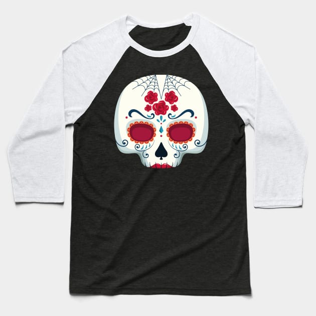Sugar Skull Baseball T-Shirt by Mako Design 